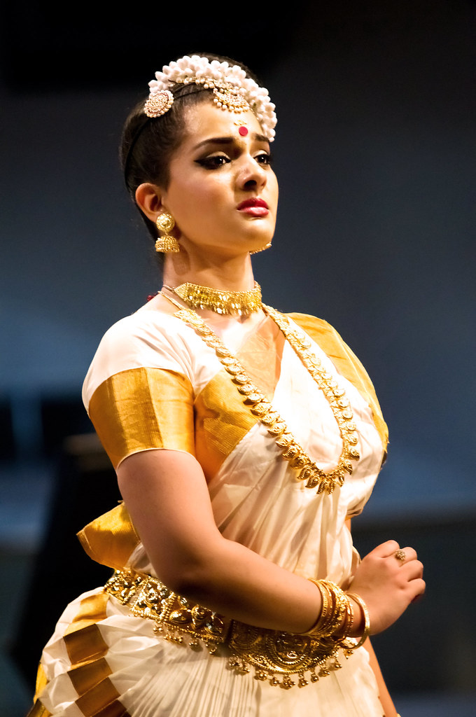 Mohiniyattam dancer performing with graceful hand gestures